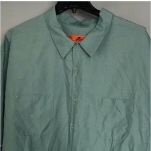 EUC‎ Red Kap Mens Deluxe Button Up Shirt Size 6XL Green Long Sleeve!! (A4)